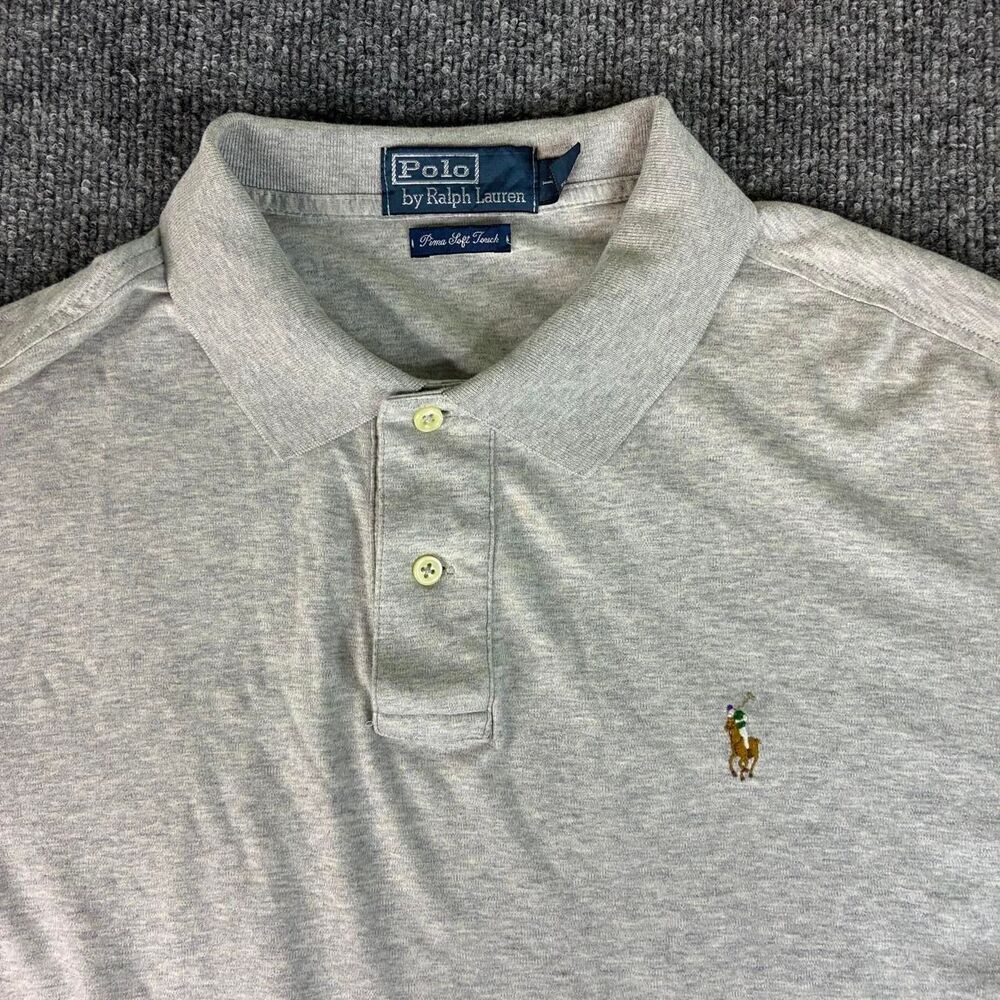 Polo Ralph Lauren Pima Soft Touch Polo Shirt Mens Large Gray Short Sleeve